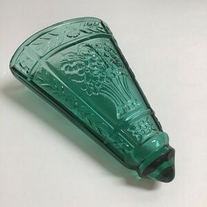 Aqua Glass Wall Pocket Bud Vase Flower Basket Floral Theme Dutch Look Vintage